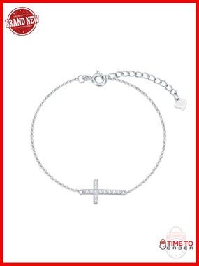 Natural Diamond Cross Bracelet 0.15ct Christian Jewelry Sterling Silver 6.5-8.5